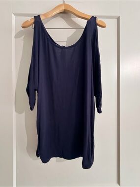 YOINS Navy Cold-Shoulder Boatneck Blouse